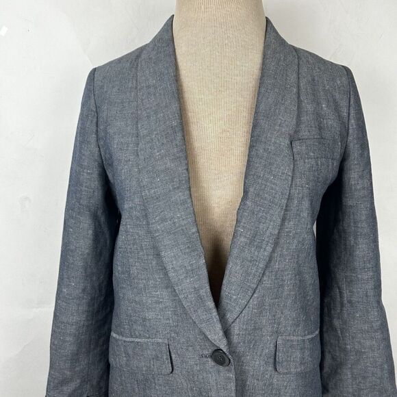 J. Crew size 4 blue linen Blend blazer jacket Women's One Button Relaxed Fit - Picture 2 of 7